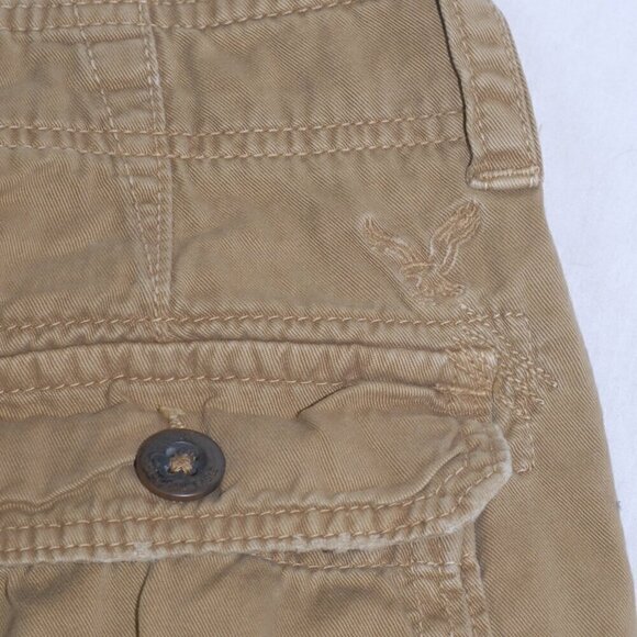 12” inseam 6 Pockets GUC Size 32 Cargo Jean Shorts Camel Dark Tan Denim - Picture 3 of 8